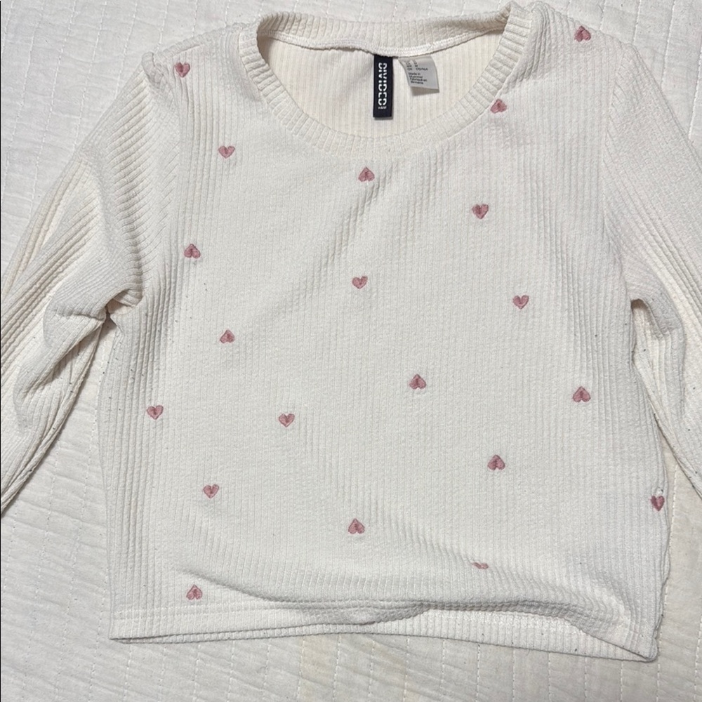 H&M Cream Sweater with Pink Heart Details